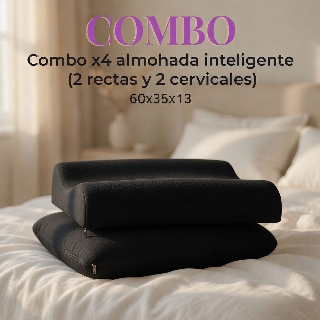 Combo x4 almohada inteligente (2 rectas y 2 cervicales) 60x35x11
