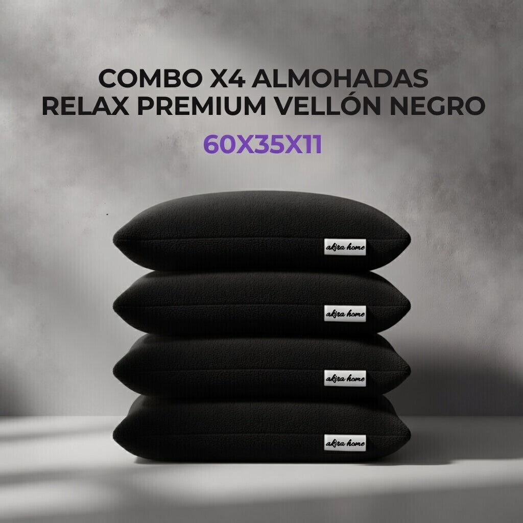 Combo X4 Almohadas Relax Premium Vellón Negro