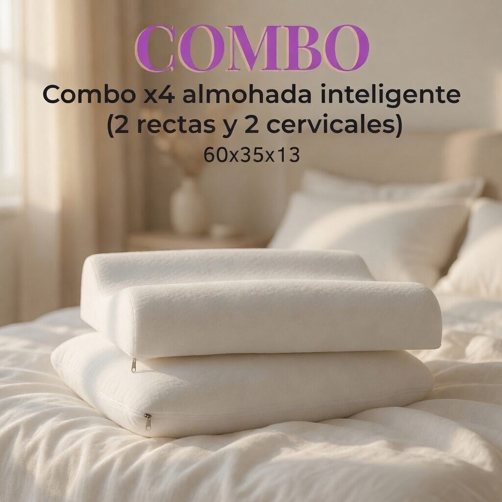 Combo x4 almohada inteligente (2 rectas y 2 cervicales) 60x35x11